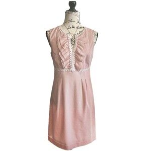 Nine West pink and white striped sleeveless shift dress with ruffles Size 6